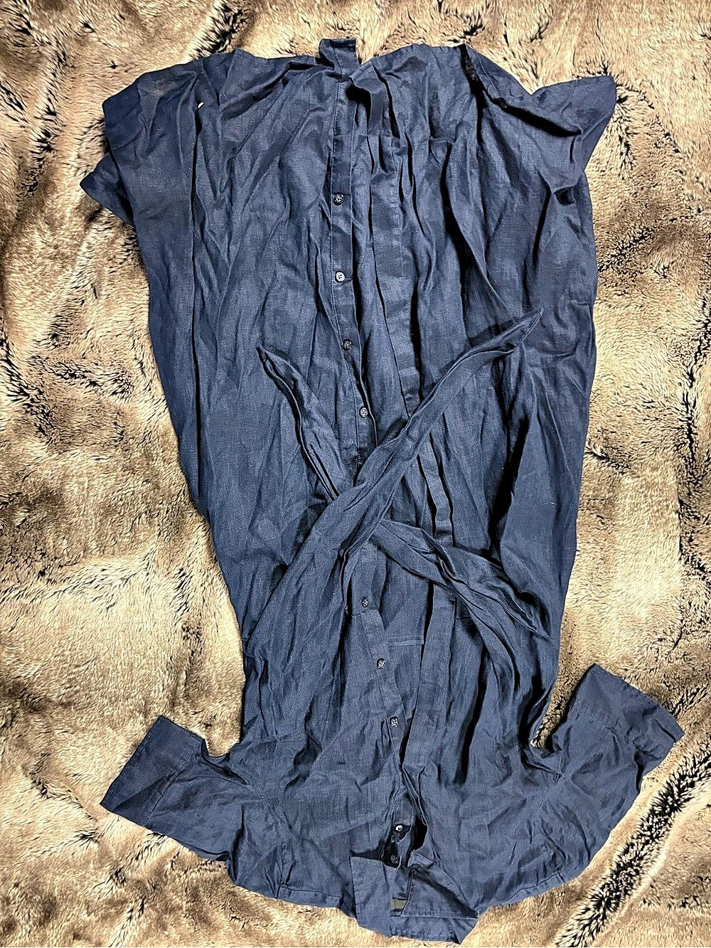 Lauren Ralph Lauren Tie-Front Linen Shirtdress Blue Size 6